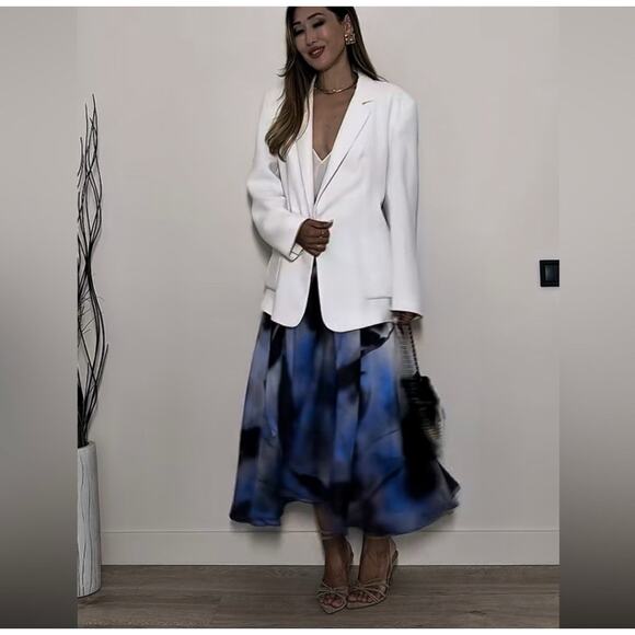 Zara Dress Womens Medium Blue White Tie Dye Maxi Ramie Summer Boho Flowy Beach - Picture 9 of 9